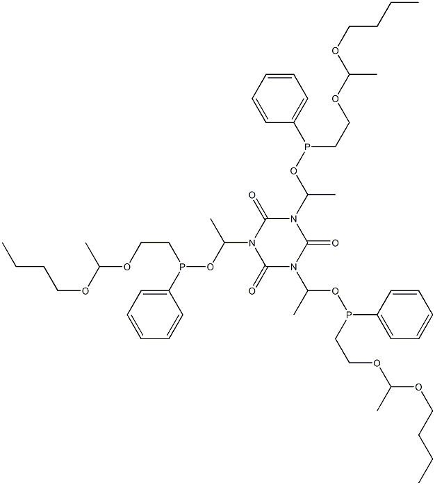 1,3,5-Tris[1-[[[2-(1-butoxyethoxy)ethyl]phenylphosphino]oxy]ethyl]-1,3,5-triazine-2,4,6(1H,3H,5H)-trione 结构式