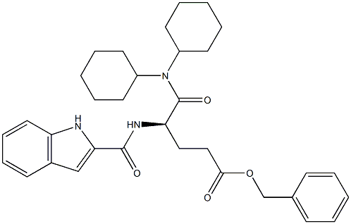 (R)-5-(ジシクロヘキシルアミノ)-4-[((1H-インドール-2-イル)カルボニル)アミノ]-5-オキソペンタン酸ベンジル 化学構造式