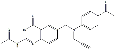 2-Acetylamino-6-[N-(4-acetylphenyl)-N-(2-propynyl)aminomethyl]quinazolin-4(3H)-one 结构式
