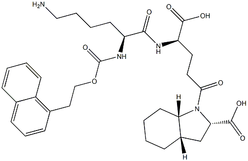 (2S,3aS,7aS)-Octahydro-1-[(4R)-4-[[(2S)-6-amino-2-[[2-(1-naphthalenyl)ethoxy]carbonylamino]hexanoyl]amino]-4-carboxybutyryl]-1H-indole-2-carboxylic acid 结构式