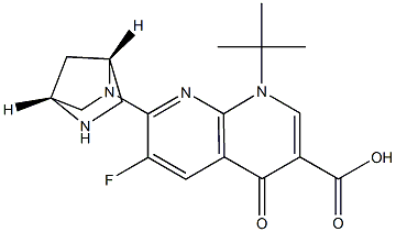 6-Fluoro-1-tert-butyl-7-[(1R,4R)-2,5-diazabicyclo[2.2.1]heptan-2-yl]-1,4-dihydro-4-oxo-1,8-naphthyridine-3-carboxylic acid 结构式