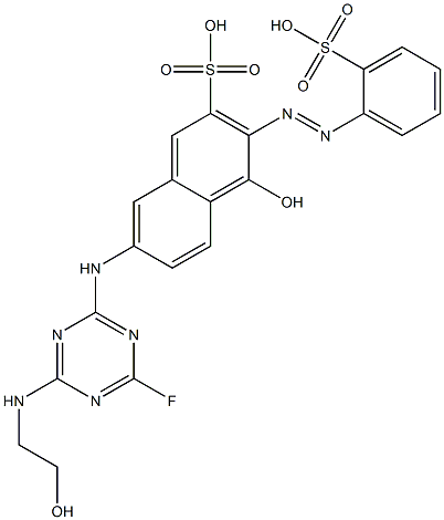 7-[[4-Fluoro-6-[(2-hydroxyethyl)amino]-1,3,5-triazin-2-yl]amino]-4-hydroxy-3-[(2-sulfophenyl)azo]-2-naphthalenesulfonic acid 结构式