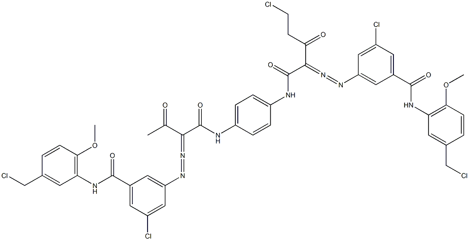 3,3'-[2-(Chloromethyl)-1,4-phenylenebis[iminocarbonyl(acetylmethylene)azo]]bis[N-[3-(chloromethyl)-6-methoxyphenyl]-5-chlorobenzamide],,结构式