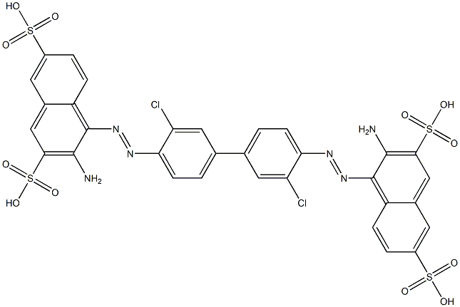 4,4'-[(3,3'-ジクロロ[1,1'-ビフェニル]-4,4'-ジイル)ビス(アゾ)]ビス[3-アミノ-2,7-ナフタレンジスルホン酸] 化学構造式