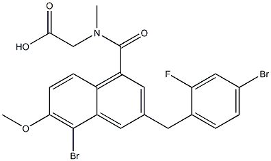 [N-[[5-Bromo-3-(4-bromo-2-fluorobenzyl)-6-methoxy-1-naphthalenyl]carbonyl]-N-methylamino]acetic acid Structure