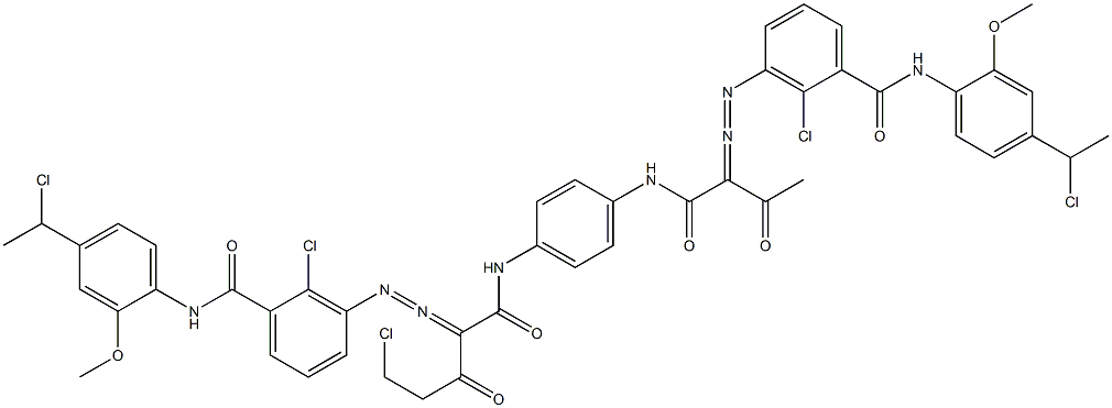 3,3'-[2-(Chloromethyl)-1,4-phenylenebis[iminocarbonyl(acetylmethylene)azo]]bis[N-[4-(1-chloroethyl)-2-methoxyphenyl]-2-chlorobenzamide] Structure