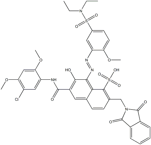3-[(5-クロロ-2,4-ジメトキシフェニル)アミノカルボニル]-1-[5-[(ジエチルアミノ)スルホニル]-2-メトキシフェニルアゾ]-2-ヒドロキシ-7-(フタルイミジルメチル)ナフタレン-8-スルホン酸 化学構造式