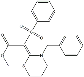 (E)-(Phenylsulfonyl)[(3-benzyl-3,4,5,6-tetrahydro-2H-1,3-thiazin)-2-ylidene]acetic acid methyl ester Structure
