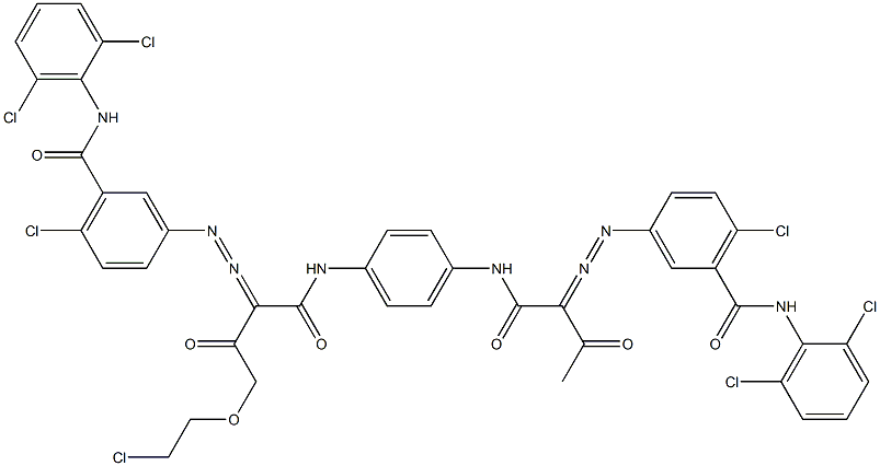 3,3'-[2-[(2-クロロエチル)オキシ]-1,4-フェニレンビス[イミノカルボニル(アセチルメチレン)アゾ]]ビス[N-(2,6-ジクロロフェニル)-6-クロロベンズアミド] 化学構造式