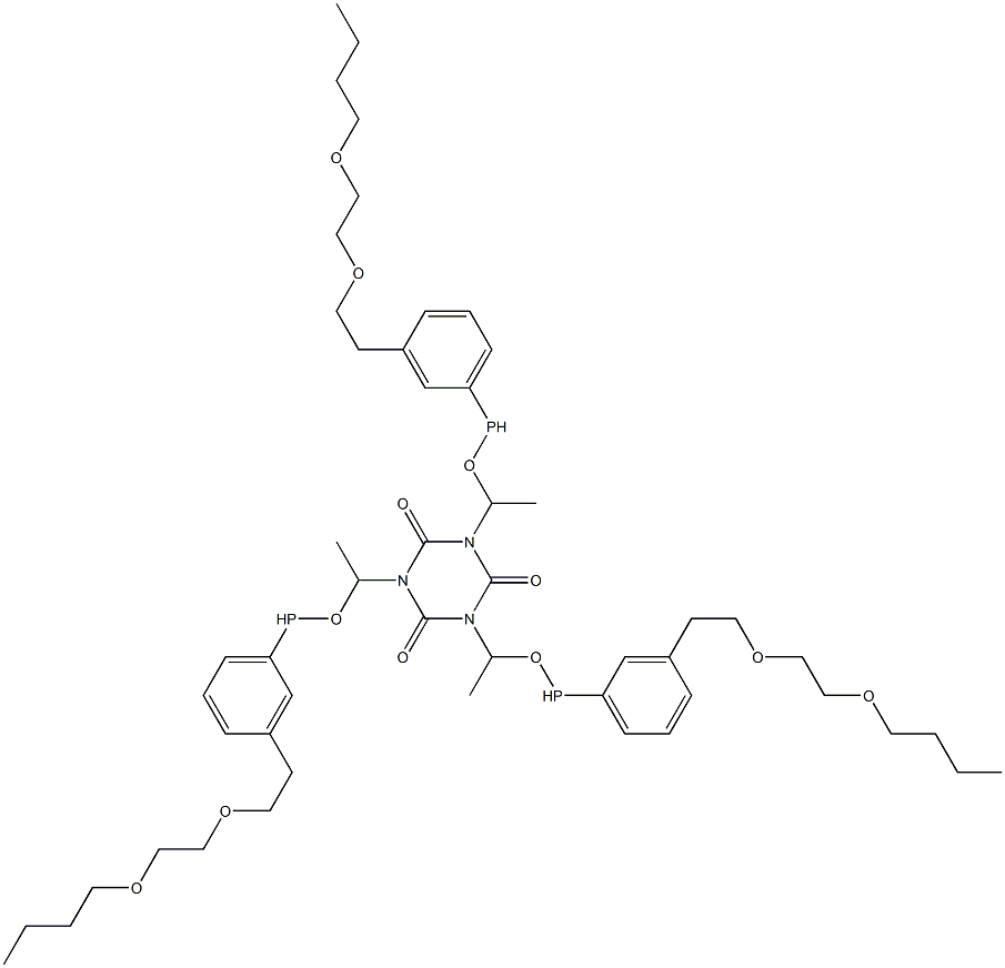 1,3,5-Tris[1-[3-[2-[(2-butoxyethyl)oxy]ethyl]phenylphosphinooxy]ethyl]-1,3,5-triazine-2,4,6(1H,3H,5H)-trione 结构式