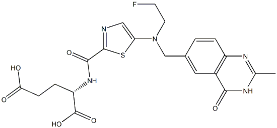 (2S)-2-[5-[N-(2-Fluoroethyl)-N-[[(3,4-dihydro-2-methyl-4-oxoquinazolin)-6-yl]methyl]amino]-2-thiazolylcarbonylamino]glutaric acid Struktur