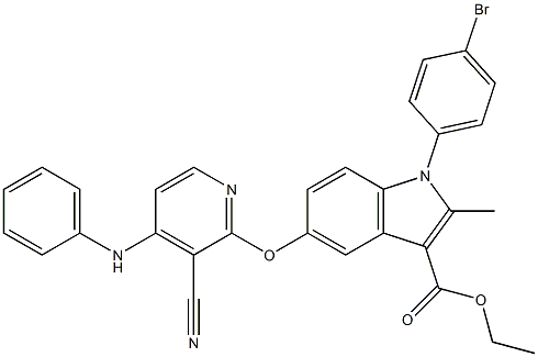 1-(4-Bromophenyl)-2-methyl-5-[3-cyano-4-(phenylamino)pyridin-2-yloxy]-1H-indole-3-carboxylic acid ethyl ester,,结构式