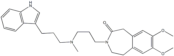 2,3-Dihydro-7,8-dimethoxy-3-[3-[N-[3-(1H-indol-3-yl)propyl]-N-methylamino]propyl]-1H-3-benzazepin-4(5H)-one Struktur