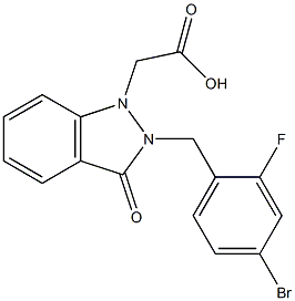 2-(4-ブロモ-2-フルオロベンジル)-2,3-ジヒドロ-3-オキソ-1H-インダゾール-1-酢酸 化学構造式