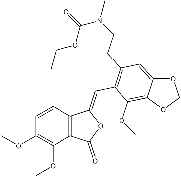 N-[2-[7-メトキシ-6-[[(1Z)-3-オキソ-4,5-ジメトキシイソベンゾフラン-1(3H)-イリデン]メチル]-1,3-ベンゾジオキソール-5-イル]エチル]-N-メチルカルバミド酸エチル 化学構造式