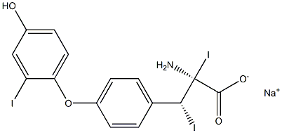 (2S,3R)-2-アミノ-3-[4-(4-ヒドロキシ-2-ヨードフェノキシ)フェニル]-2,3-ジヨードプロパン酸ナトリウム 化学構造式