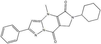 6-シクロヘキシル-6,7-ジヒドロ-4-メチル-2-フェニル-4H-1,4,6,8a-テトラアザ-s-インダセン-5,8-ジオン 化学構造式