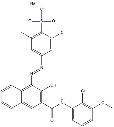 2-Chloro-6-methyl-4-[[3-[[(2-chloro-3-methoxyphenyl)amino]carbonyl]-2-hydroxy-1-naphtyl]azo]benzenesulfonic acid sodium salt Structure