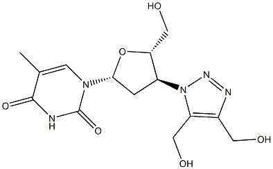 3'-(5-(Hydroxymethyl)-4-(hydroxymethyl)-1H-1,2,3-triazol-1-yl)-3'-deoxythymidine Struktur