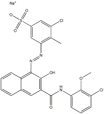 3-Chloro-4-methyl-5-[[3-[[(3-chloro-2-methoxyphenyl)amino]carbonyl]-2-hydroxy-1-naphtyl]azo]benzenesulfonic acid sodium salt,,结构式