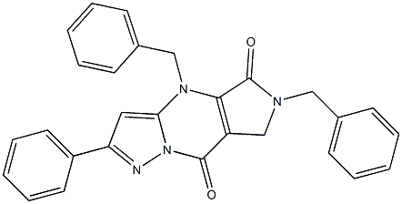 6,7-Dihydro-4,6-dibenzyl-2-phenyl-4H-1,4,6,8a-tetraaza-s-indacene-5,8-dione Structure