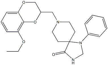 8-[(8-エトキシ-2,3-ジヒドロ-1,4-ベンゾジオキシン-2-イル)メチル]-1-フェニル-1,3,8-トリアザスピロ[4.5]デカン-4-オン 化学構造式