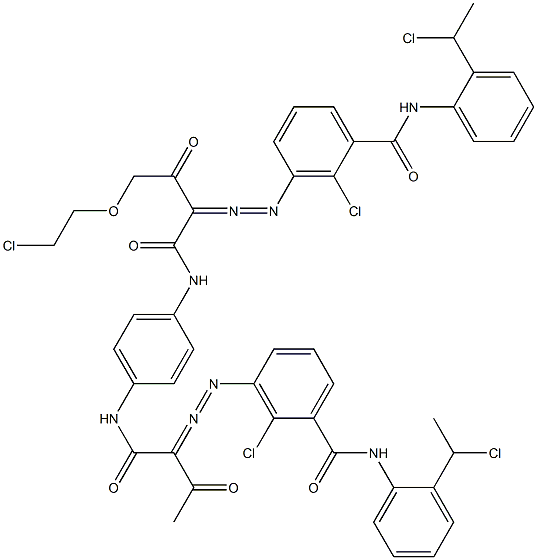 3,3'-[2-[(2-Chloroethyl)oxy]-1,4-phenylenebis[iminocarbonyl(acetylmethylene)azo]]bis[N-[2-(1-chloroethyl)phenyl]-2-chlorobenzamide] Structure