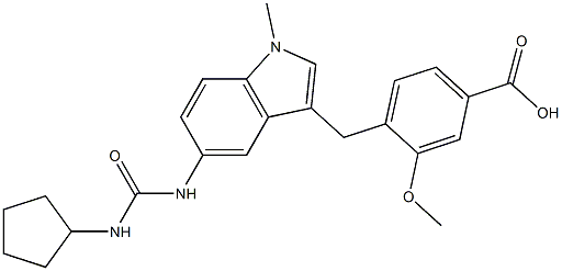 4-[5-(3-シクロペンチルウレイド)-1-メチル-1H-インドール-3-イルメチル]-3-メトキシ安息香酸 化学構造式