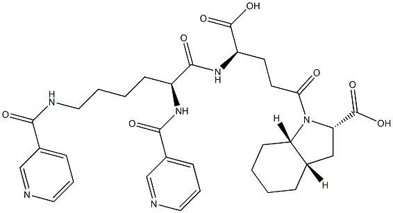 (2S,3aS,7aS)-Octahydro-1-[(4R)-4-[[(2S)-2,6-bis(3-pyridinylcarbonylamino)hexanoyl]amino]-4-carboxybutyryl]-1H-indole-2-carboxylic acid Structure