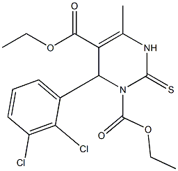 1,2,3,4-テトラヒドロ-6-メチル-4-(2,3-ジクロロフェニル)-2-チオキソピリミジン-3,5-ジカルボン酸ジエチル 化学構造式