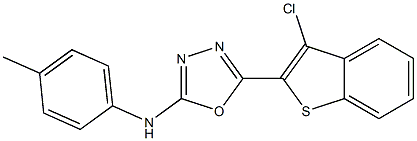 N-(4-メチルフェニル)-5-(3-クロロベンゾ[b]チオフェン-2-イル)-1,3,4-オキサジアゾール-2-アミン 化学構造式