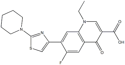 1,4-Dihydro-1-ethyl-4-oxo-6-fluoro-7-[2-piperidinothiazol-4-yl]quinoline-3-carboxylic acid,,结构式