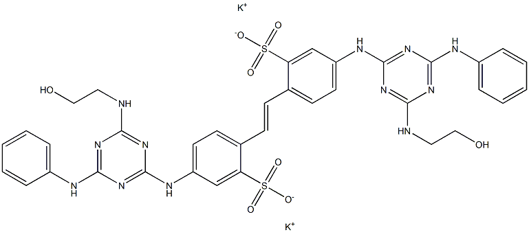 4,4'-Bis[4-anilino-6-(2-hydroxyethylamino)-1,3,5-triazin-2-ylamino]-2,2'-stilbenedisulfonic acid dipotassium salt,,结构式