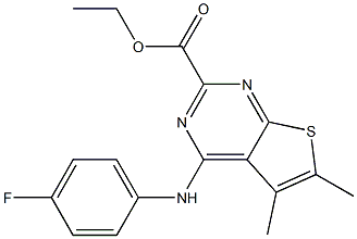 5,6-ジメチル-4-(4-フルオロフェニルアミノ)チエノ[2,3-d]ピリミジン-2-カルボン酸エチル 化学構造式