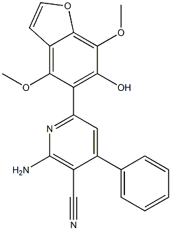 4,7-ジメトキシ-5-(4-フェニル-5-シアノ-6-アミノ-2-ピリジニル)ベンゾフラン-6-オール 化学構造式