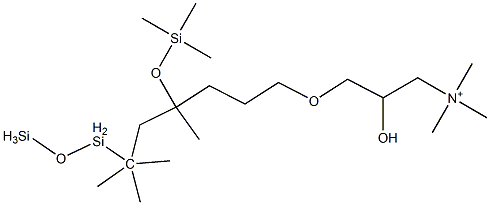 2-ヒドロキシ-N,N,N-トリメチル-3-[3-[[1,3,3,3-テトラメチル-1-[(トリメチルシリル)オキシ]プロパンジシロキサン]-1-イル]プロポキシ]-1-プロパンアミニウム 化学構造式