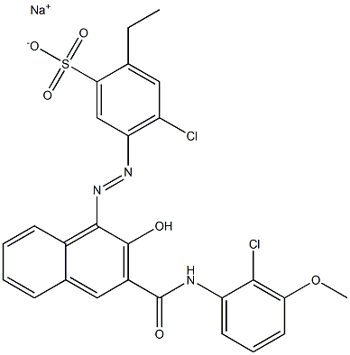 4-Chloro-2-ethyl-5-[[3-[[(2-chloro-3-methoxyphenyl)amino]carbonyl]-2-hydroxy-1-naphtyl]azo]benzenesulfonic acid sodium salt,,结构式