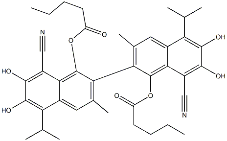 1,1'-Bis(pentanoyloxy)-6,6',7,7'-tetrahydroxy-5,5'-diisopropyl-3,3'-dimethyl-2,2'-binaphthalene-8,8'-dicarbonitrile Structure