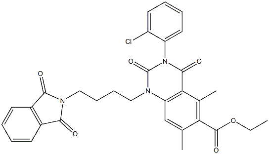 1,2,3,4-テトラヒドロ-3-(2-クロロフェニル)-1-[4-(1,3-ジオキソイソインドリン-2-イル)ブチル]-5,7-ジメチル-2,4-ジオキソキナゾリン-6-カルボン酸エチル 化学構造式