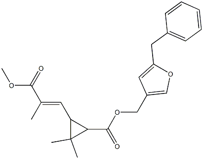 (+)-2,2-ジメチル-3-[(E)-2-メトキシカルボニル-1-プロペニル]シクロプロパンカルボン酸(5-ベンジル-3-フリル)メチル 化学構造式
