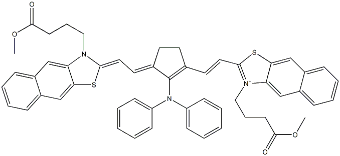 2-[2-[2-(Diphenylamino)-3-[2-[3-(4-methoxy-4-oxobutyl)naphtho[2,3-d]thiazol-2(3H)-ylidene]ethylidene]-1-cyclopenten-1-yl]ethenyl]-3-(4-methoxy-4-oxobutyl)naphtho[2,3-d]thiazol-3-ium,,结构式