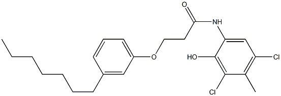 2-[3-(3-Heptylphenoxy)propanoylamino]-4,6-dichloro-5-methylphenol Struktur