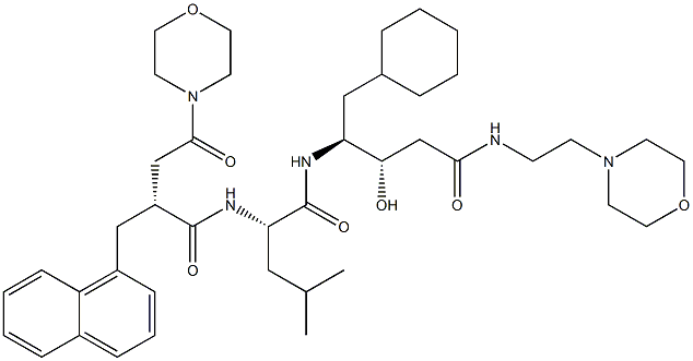 (3S,4S)-3-ヒドロキシ-5-シクロヘキシル-4-[[(2S)-4-メチル-2-[[(2R)-2-(モルホリノカルボニルメチル)-3-(1-ナフタレニル)プロピオニル]アミノ]バレリル]アミノ]-N-(2-モルホリノエチル)バレルアミド 化学構造式