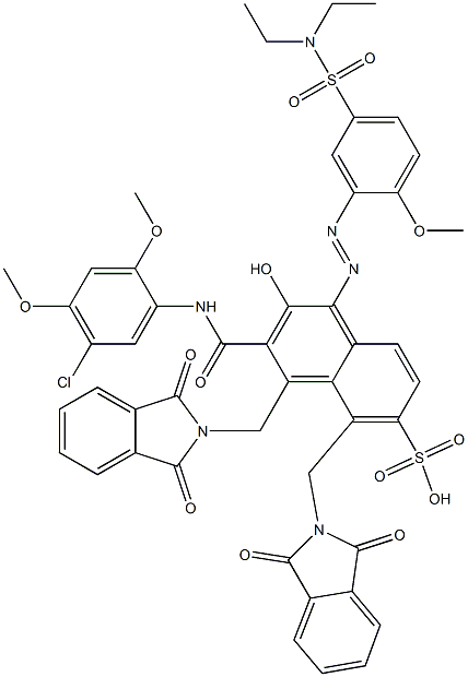 3-[(5-クロロ-2,4-ジメトキシフェニル)アミノカルボニル]-1-[5-[(ジエチルアミノ)スルホニル]-2-メトキシフェニルアゾ]-2-ヒドロキシ-4,5-ビス(フタルイミジルメチル)ナフタレン-6-スルホン酸 化学構造式