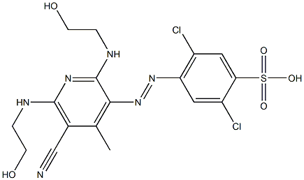 2,5-ジクロロ-4-[[5-シアノ-2,6-ビス[(2-ヒドロキシエチル)アミノ]-4-メチル-3-ピリジニル]アゾ]ベンゼンスルホン酸 化学構造式