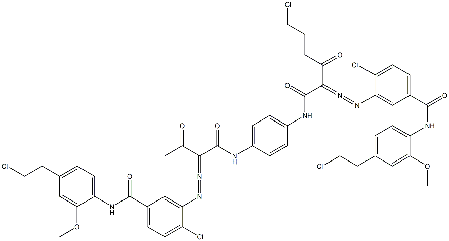 3,3'-[2-(2-Chloroethyl)-1,4-phenylenebis[iminocarbonyl(acetylmethylene)azo]]bis[N-[4-(2-chloroethyl)-2-methoxyphenyl]-4-chlorobenzamide] Structure