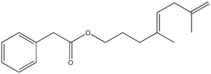 Phenylacetic acid 4,7-dimethyl-4,7-octadienyl ester Struktur