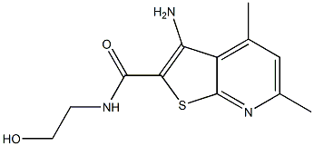 3-アミノ-N-(2-ヒドロキシエチル)-4,6-ジメチルチエノ[2,3-b]ピリジン-2-カルボアミド 化学構造式