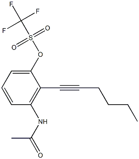 Trifluoromethanesulfonic acid 3-acetylamino-2-(1-hexynyl)phenyl ester,,结构式