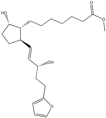 (9S,13E,15R)-9,15-ジヒドロキシ-17-(2-フラニル)-18,19,20-トリノルプロスタ-13-エン-1-酸メチル 化学構造式